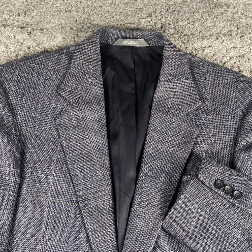 Vintage Haggar Imperial Blazer Men 40L Grey Plaid 2 Button Sport Coat Jacket USA